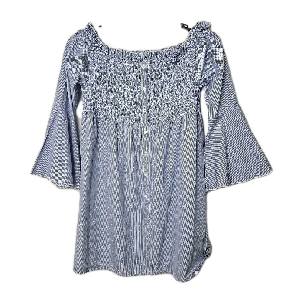 Romeo & Juliet Couture Blue Dot Print Smocked Off Shoulder Tunic Top Large L